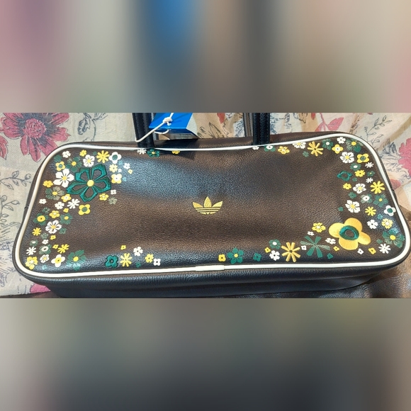 adidas Black Floral Appliqué Tote with Yellow & Green Accents - Picture 2 of 9